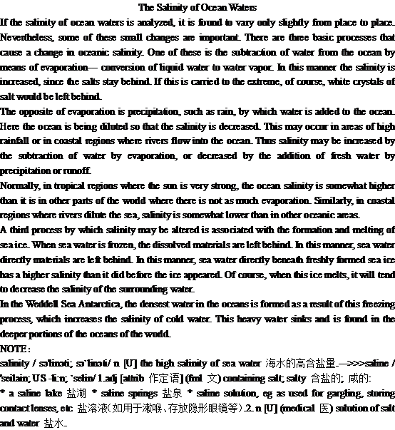 關于海水鹽度The Salinity of Ocean Waters