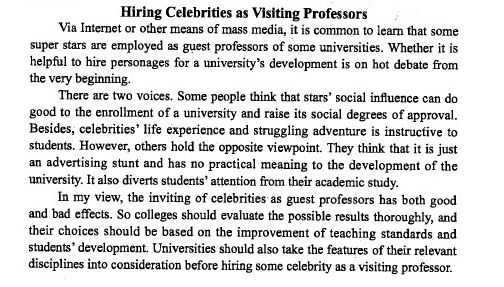 2012年12月英語四級(jí)作文預(yù)測(cè)：明星客串教授 www.m.jiazhineng.cn