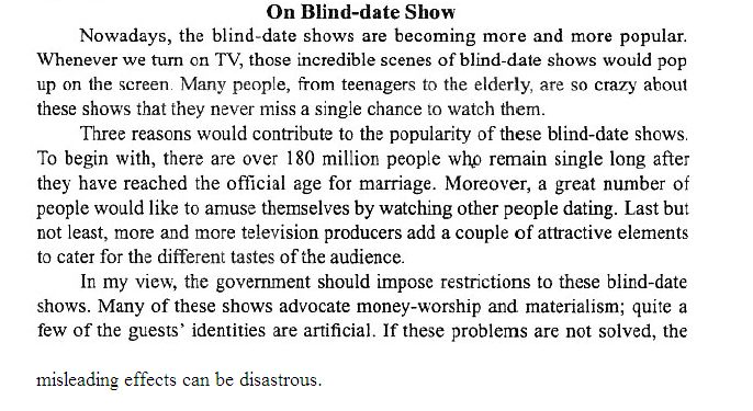 2012年12月英語四級作文預(yù)測：電視相親 www.m.jiazhineng.cn